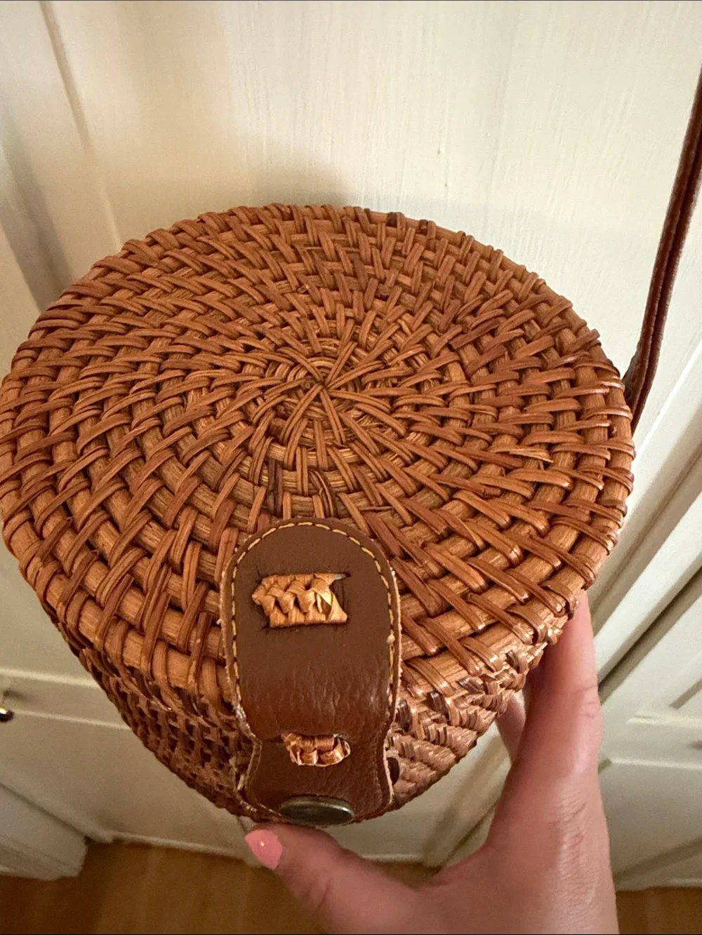 Brown Woven Cylinder Crossbody Bag